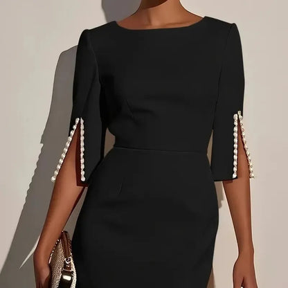 Kaliana | Elegant Pearl Sleeve Midi Dress