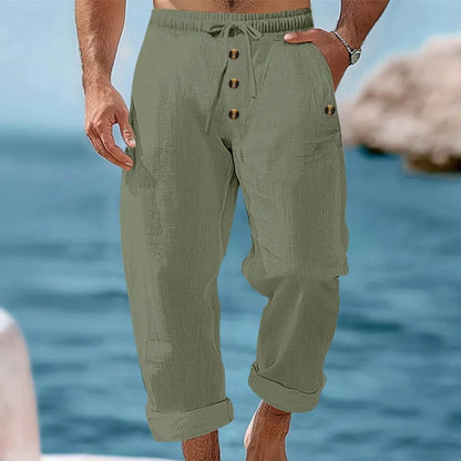 Osric | Button Detail Linen Blend Trousers