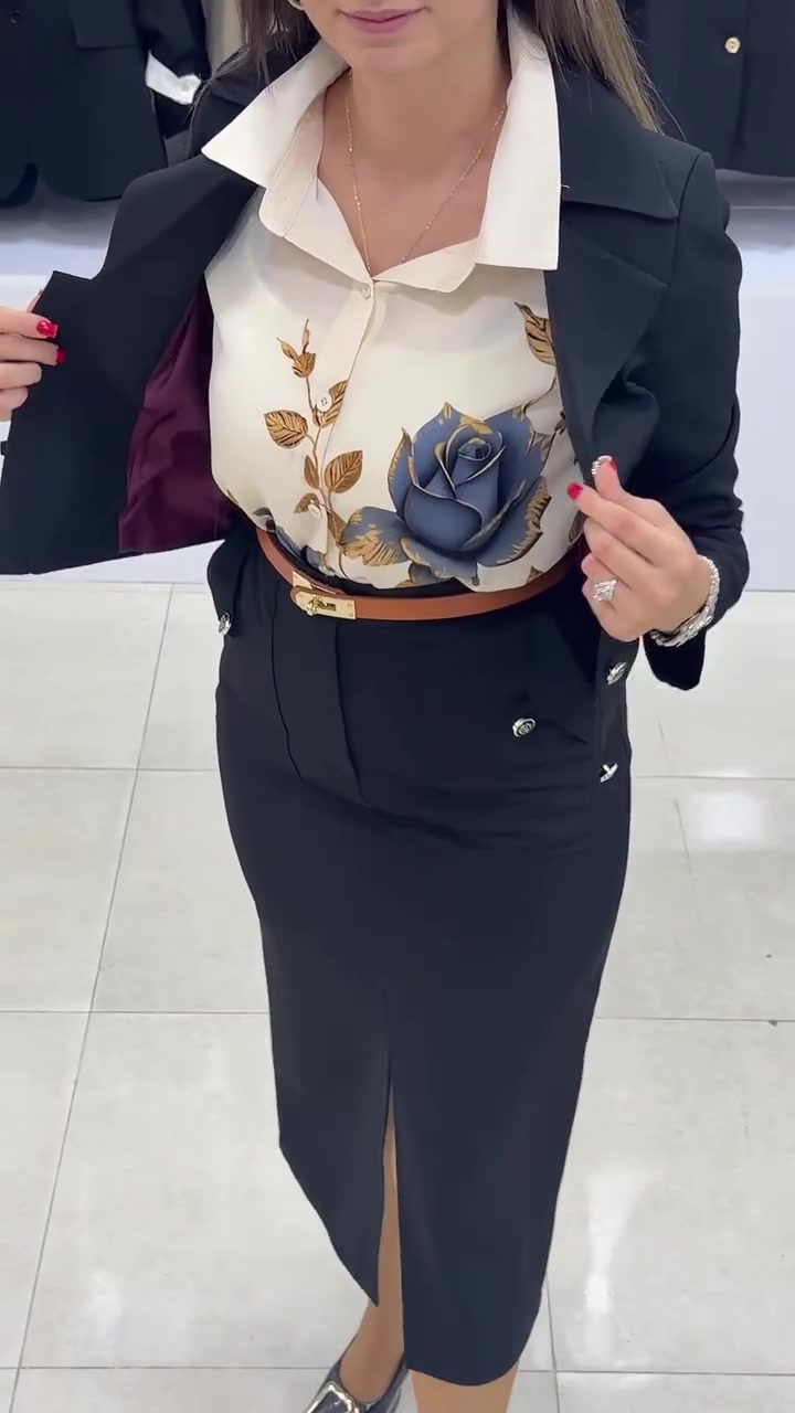 Xylena | Tailored Button Blazer Skirt Set