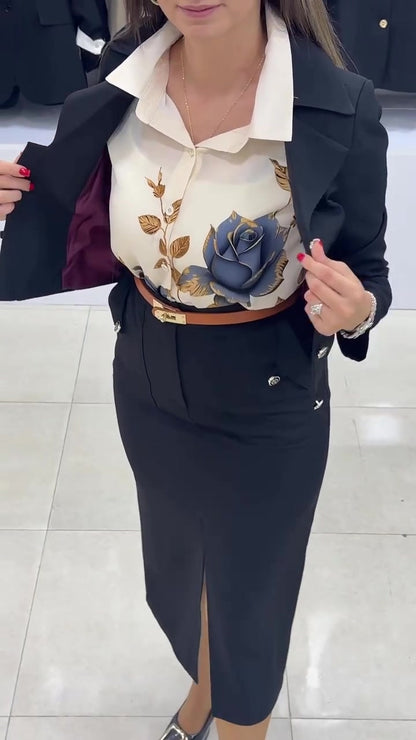 Xylena | Tailored Button Blazer Skirt Set