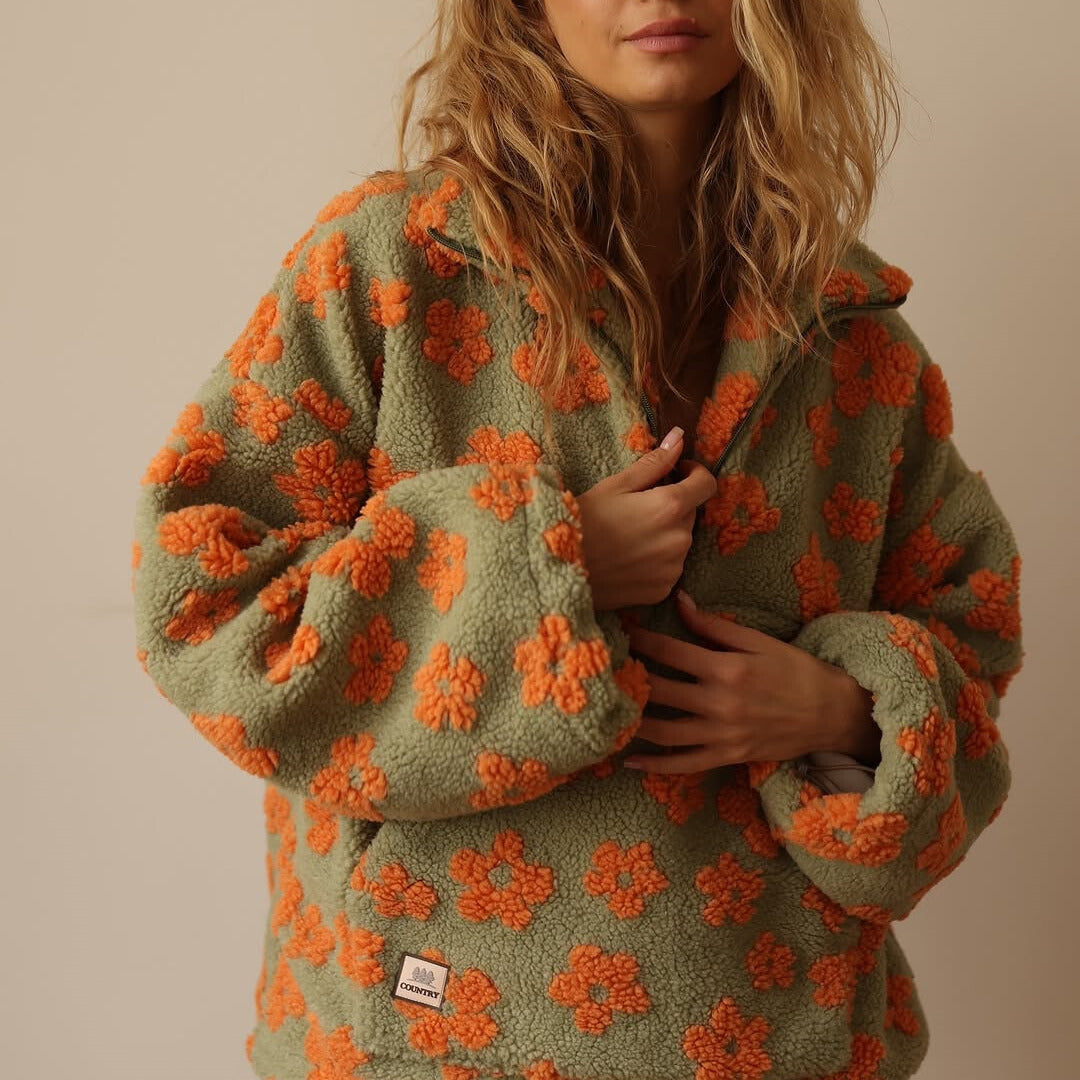 Jolene | Cosy Floral Fleece Half Zip Sweater