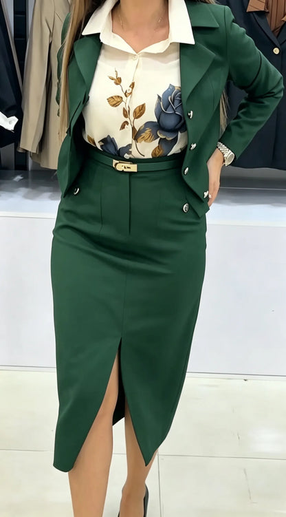 Xylena | Tailored Button Blazer Skirt Set