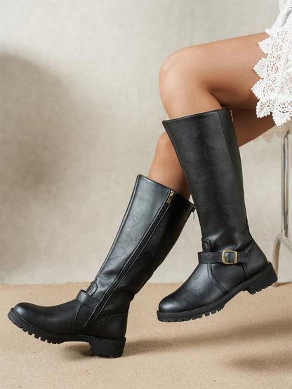 Carmine | Low Heel Buckle Strap Riding Boots