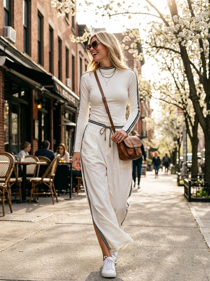 Rosalynne | Contrast Trim Two Piece Pants Set