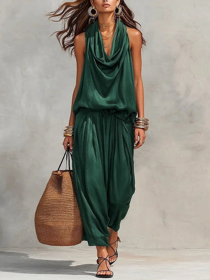Zafrina | Draped Sleeveless Harem Jumpsuit