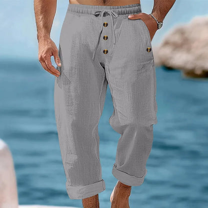 Osric | Button Detail Linen Blend Trousers