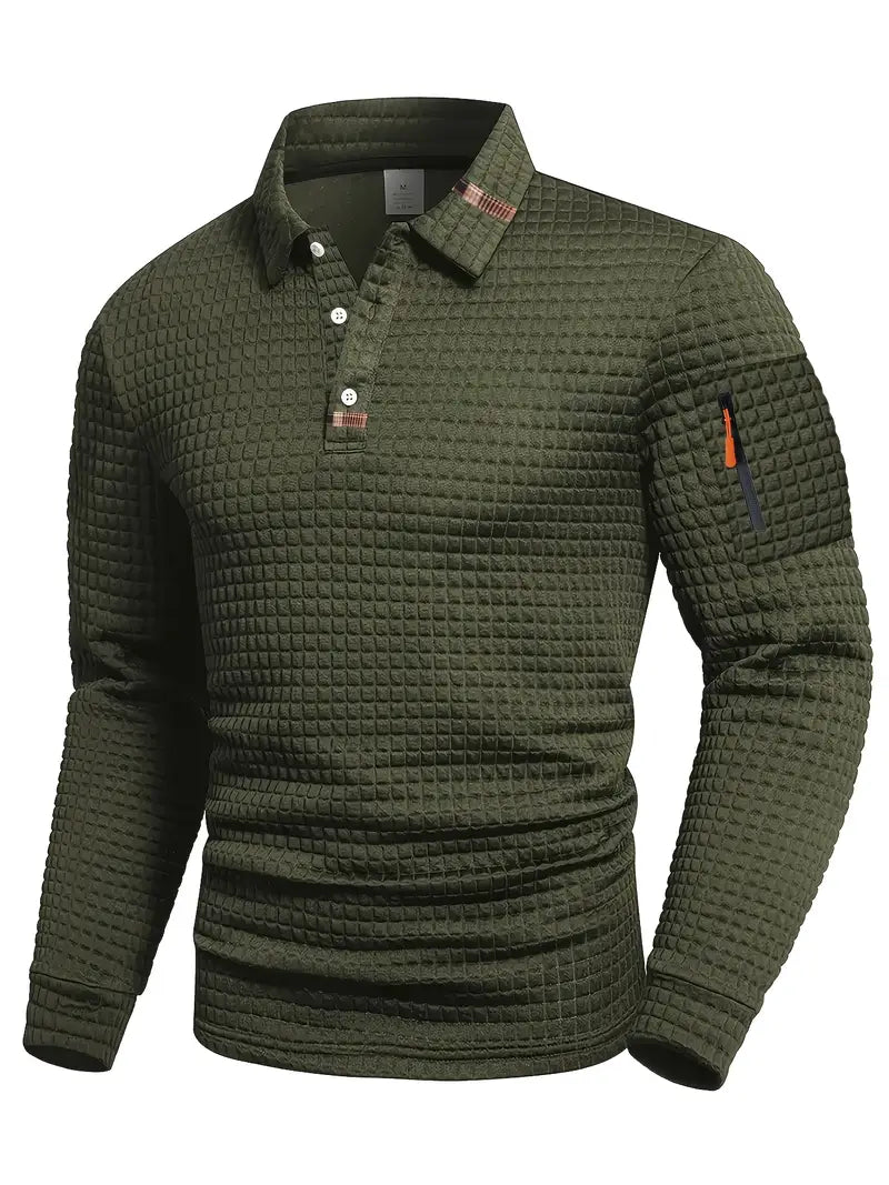 Zyvoren | Textured Long Sleeve Polo Shirt