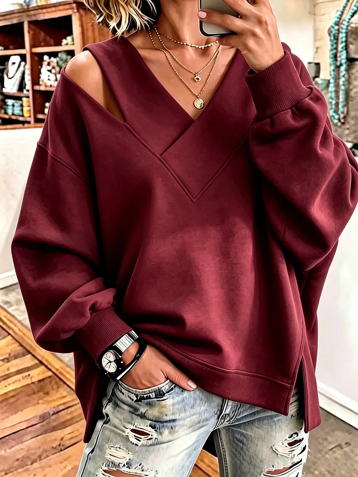Ulissa | Oversized V Neck Sweatshirt