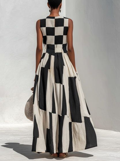 Calanthe | Artistic Checkered Maxi Dress