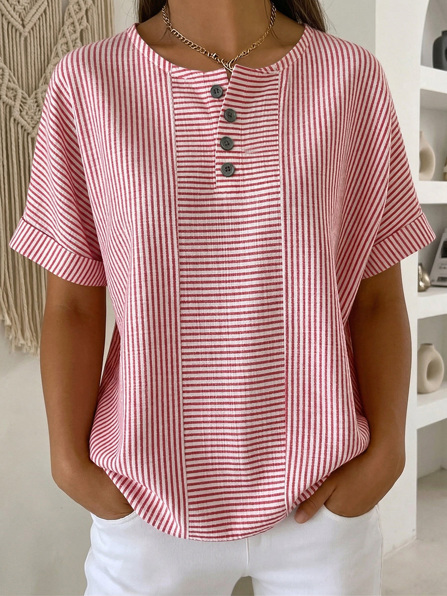Zephora | Striped Button Detail Casual Blouse