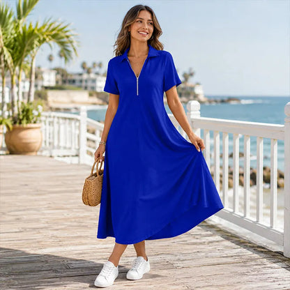 Uvelisse | Zip Collar Casual Maxi Dress