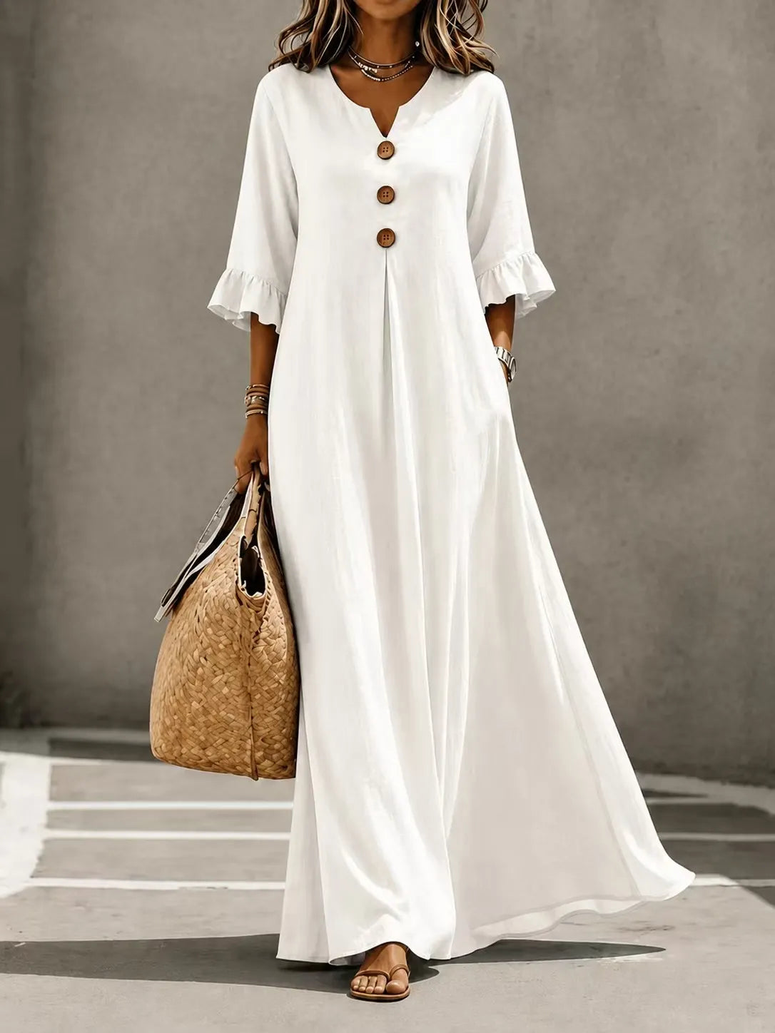 Ceryselle | Ruffle Sleeve Flowing Maxi Dress