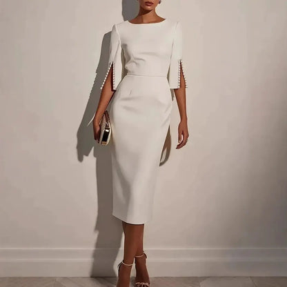 Kaliana | Elegant Pearl Sleeve Midi Dress