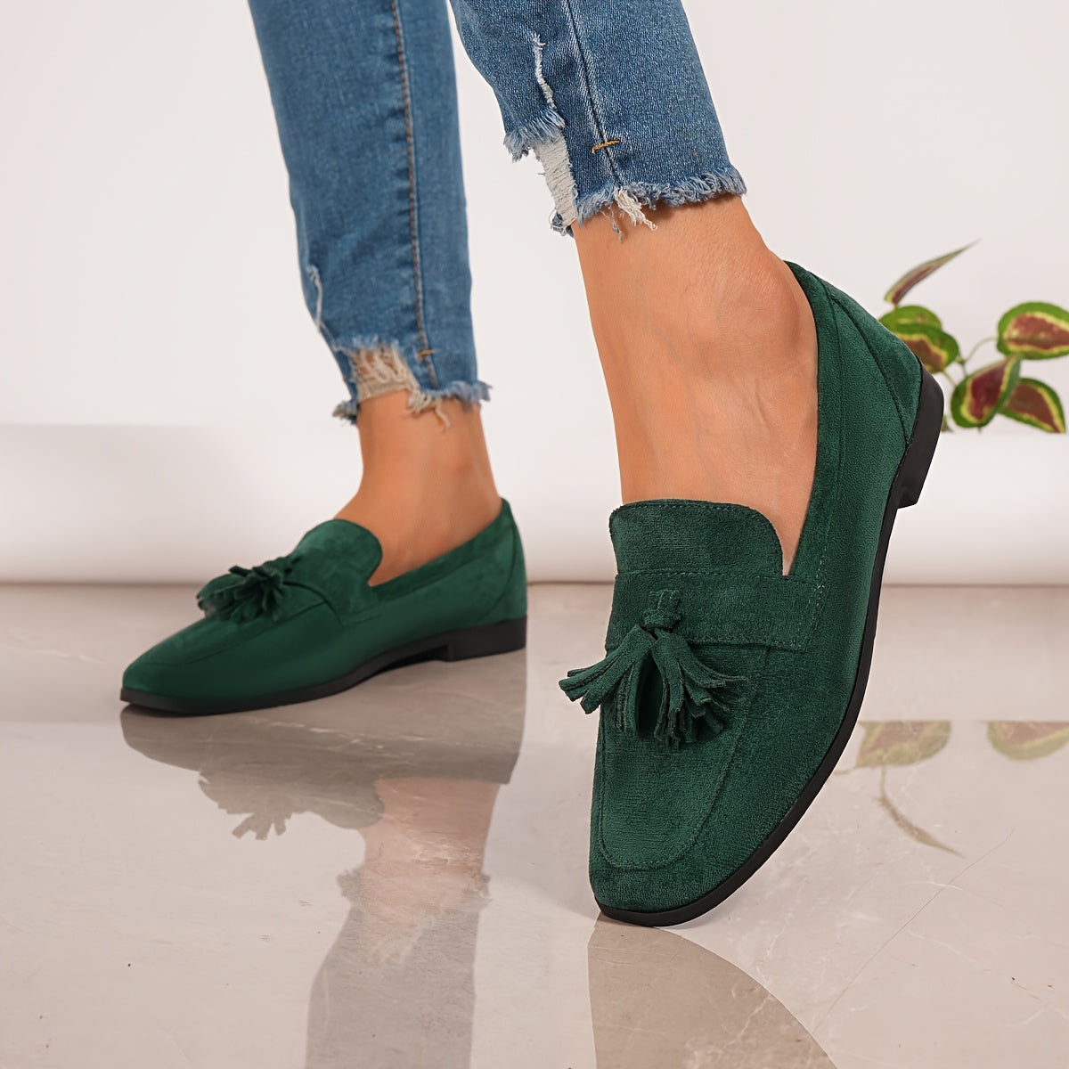 Sylvara | Navy Suede Tassel Detail Flat Smart Loafers