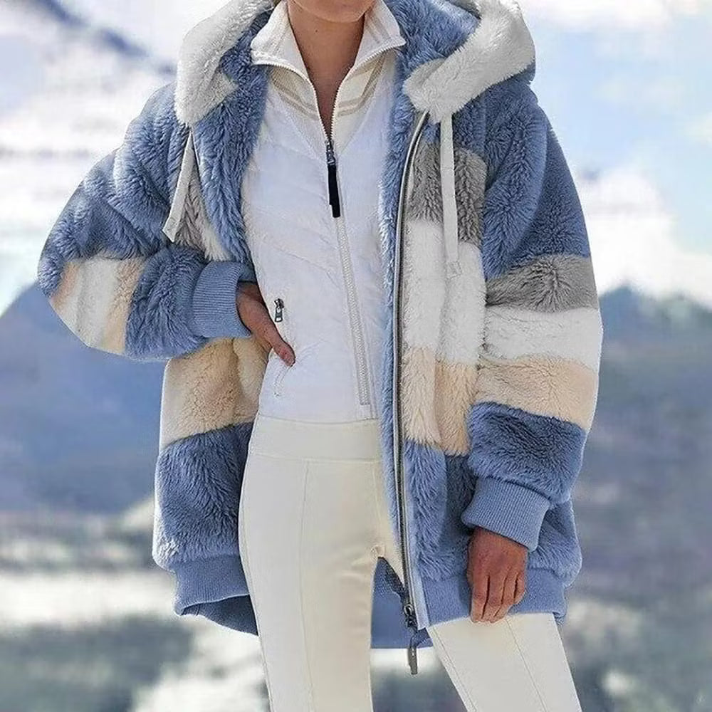 Fiorenna | Colour Block Plush Lined Hooded Jacket