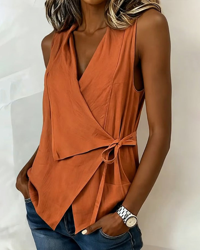 Calivelle | Sleeveless Wrap Tie Blouse
