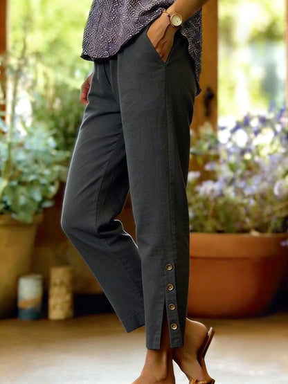 Lyvanna | Button Hem Ankle Trousers