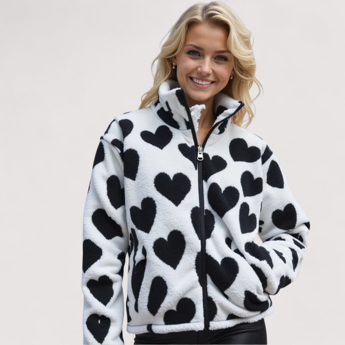 Maebry | Cozy Heart Print Fleece Jacket