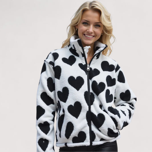 Maebry | Cozy Heart Print Fleece Jacket