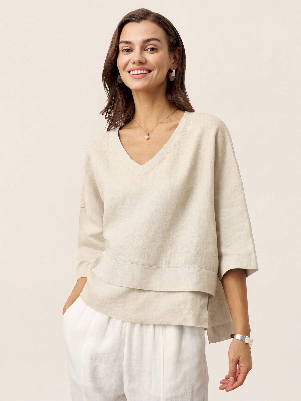 Ondella | Layered Hem Linen Blouse