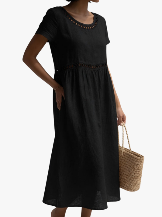 Avelore | Crochet Trim Short Sleeve Midi Dress