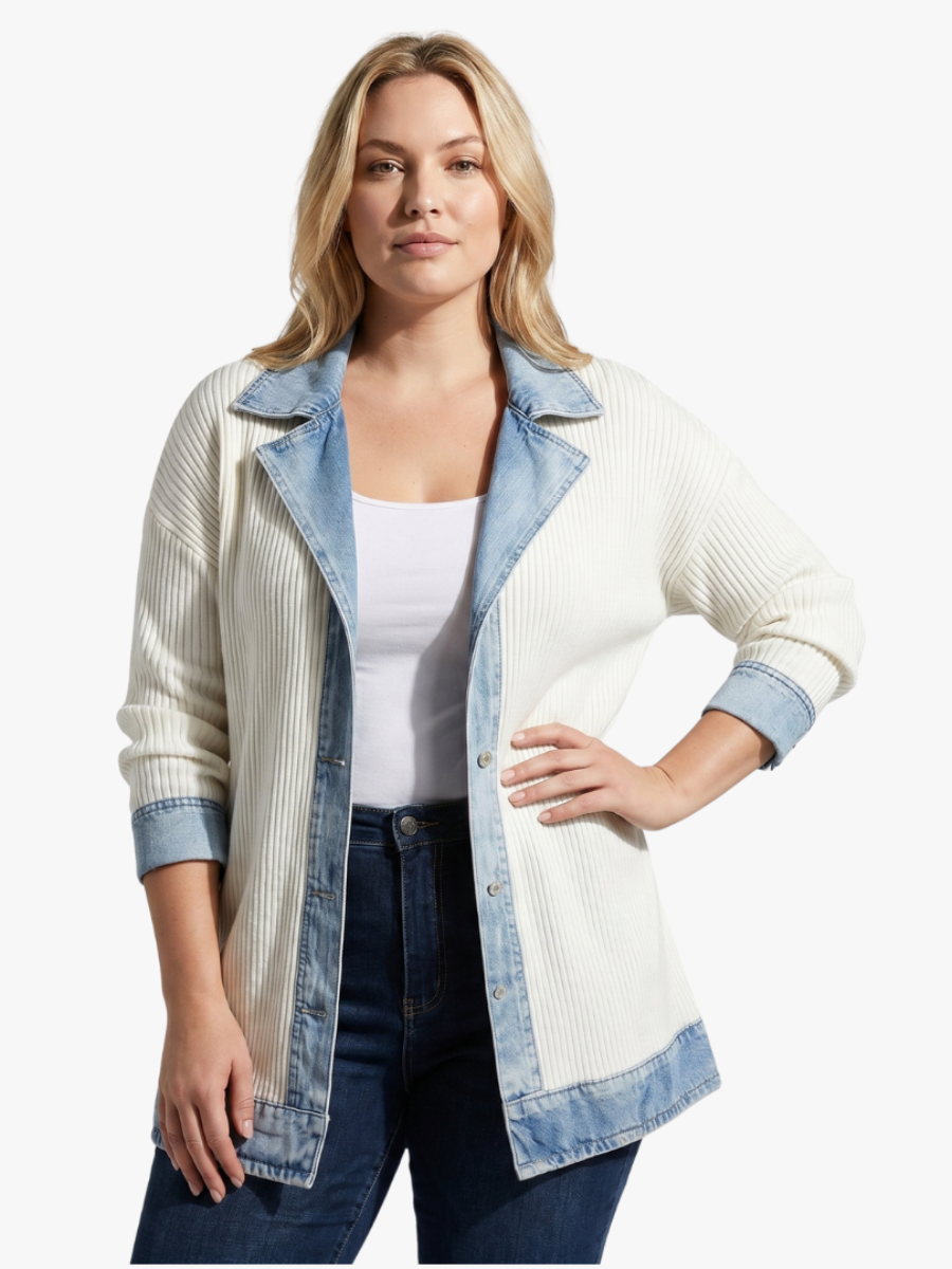 Brenna | Denim Trim Ribbed Cardigan