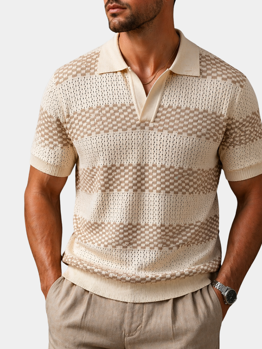 Alden | Textured Stripe Knit Polo Shirt
