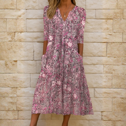 Elyravelle | Printed Button Front Midi Dress