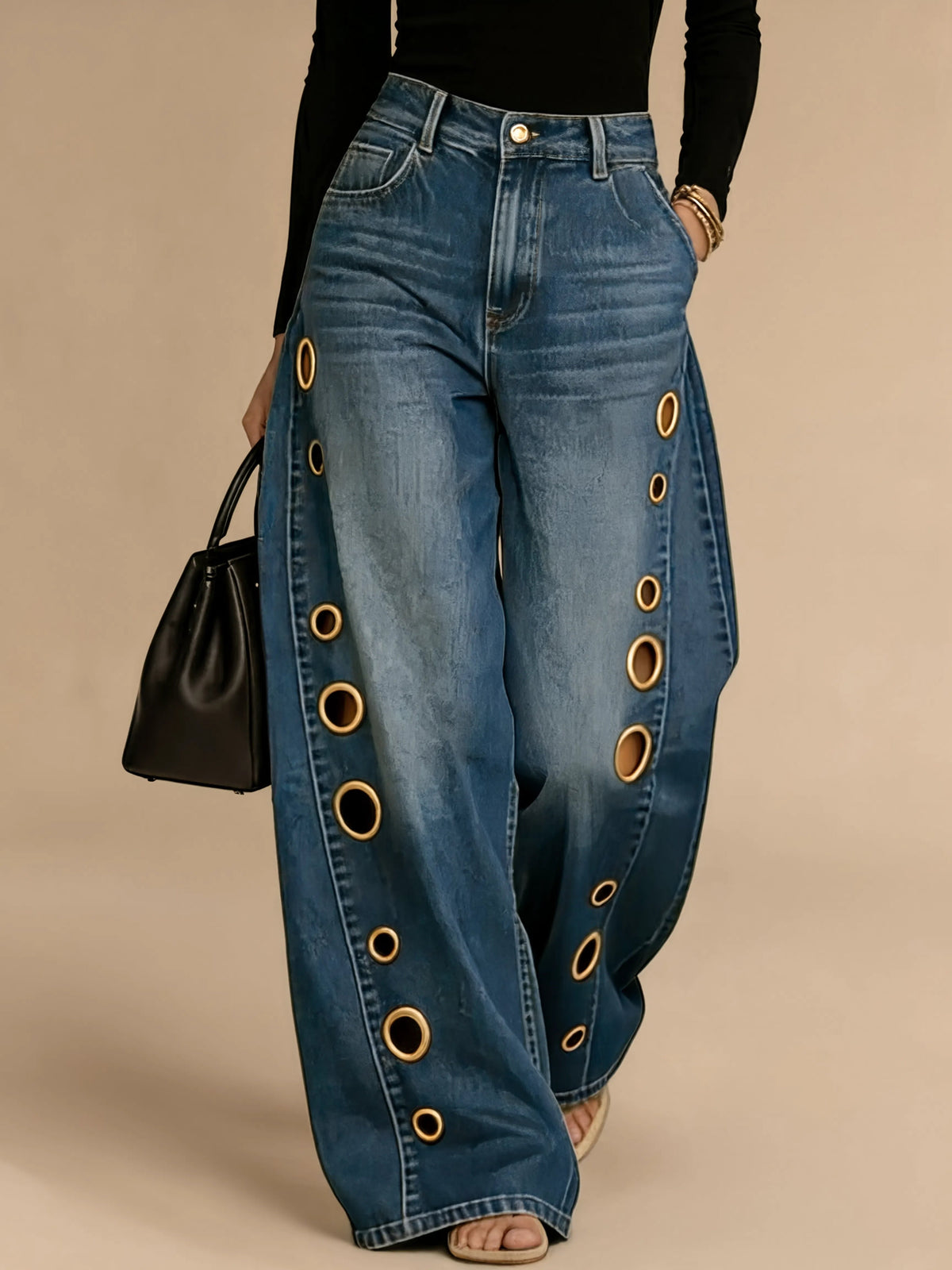 Briseida | Statement Eyelet Barrel Leg Jeans