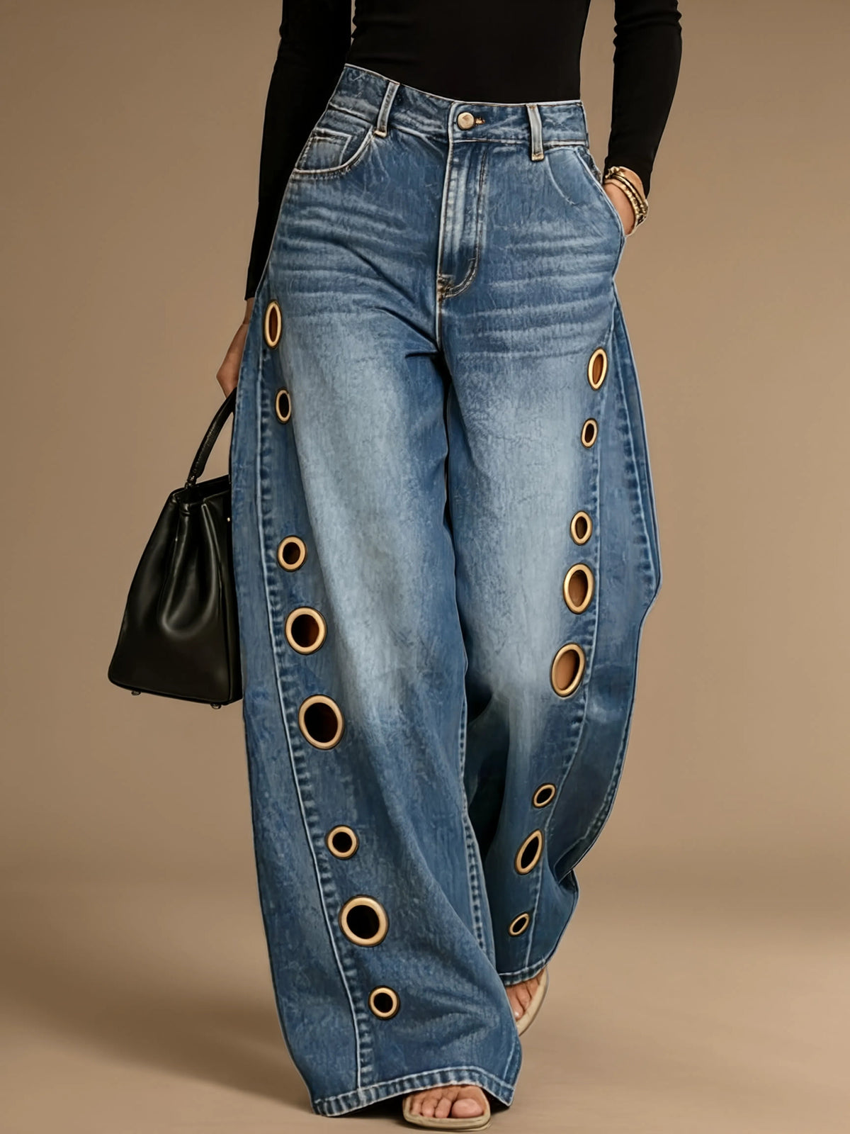 Briseida | Statement Eyelet Barrel Leg Jeans