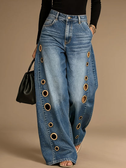 Briseida | Statement Eyelet Barrel Leg Jeans