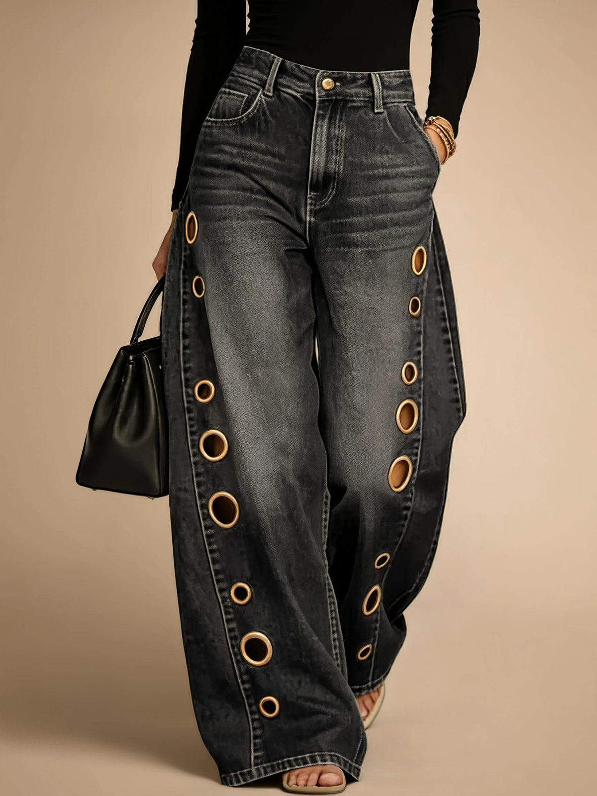 Briseida | Statement Eyelet Barrel Leg Jeans