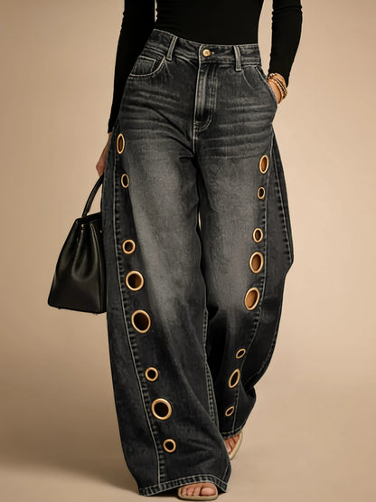 Briseida | Statement Eyelet Barrel Leg Jeans