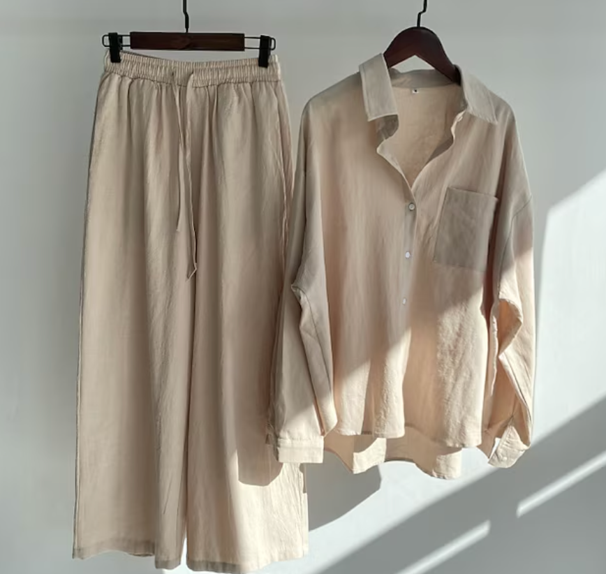 Solenne | Relaxed Shirt and Wide Leg Trouser Set