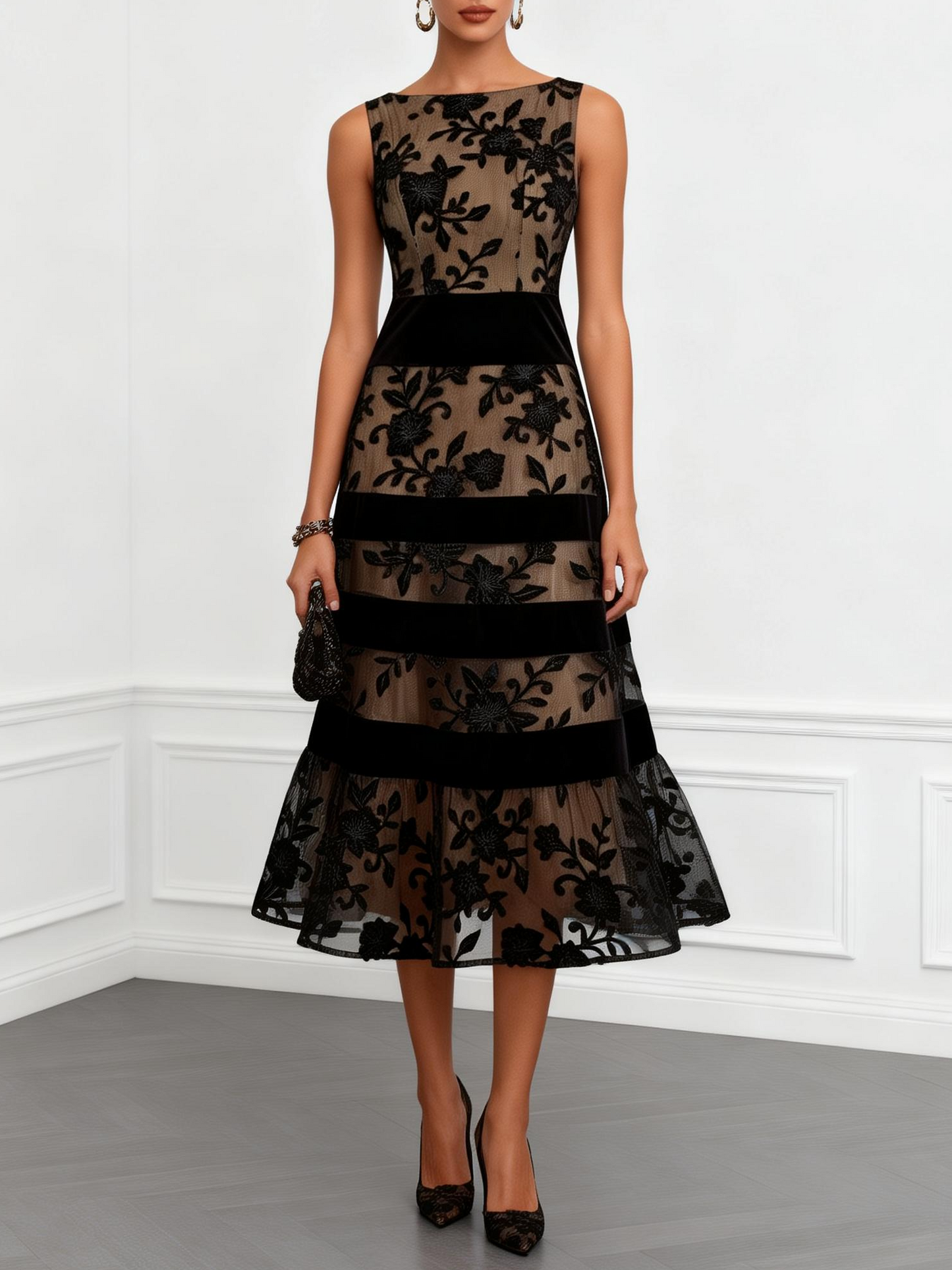 Sarielle | Floral Mesh Midi Dress