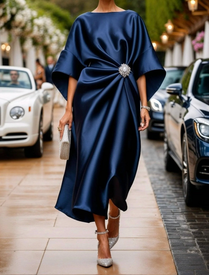 Kassara | Draped Brooch Detail Midi Dress