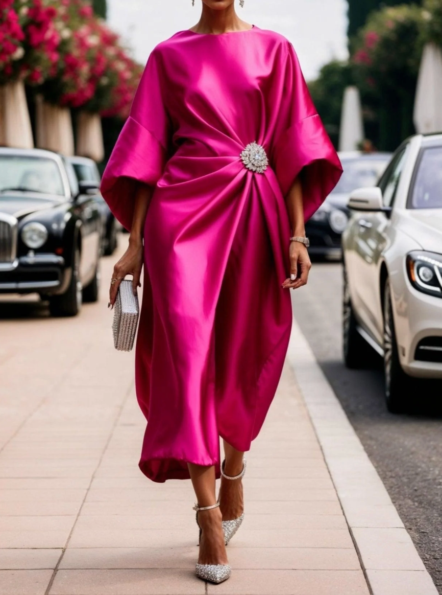 Kassara | Draped Brooch Detail Midi Dress