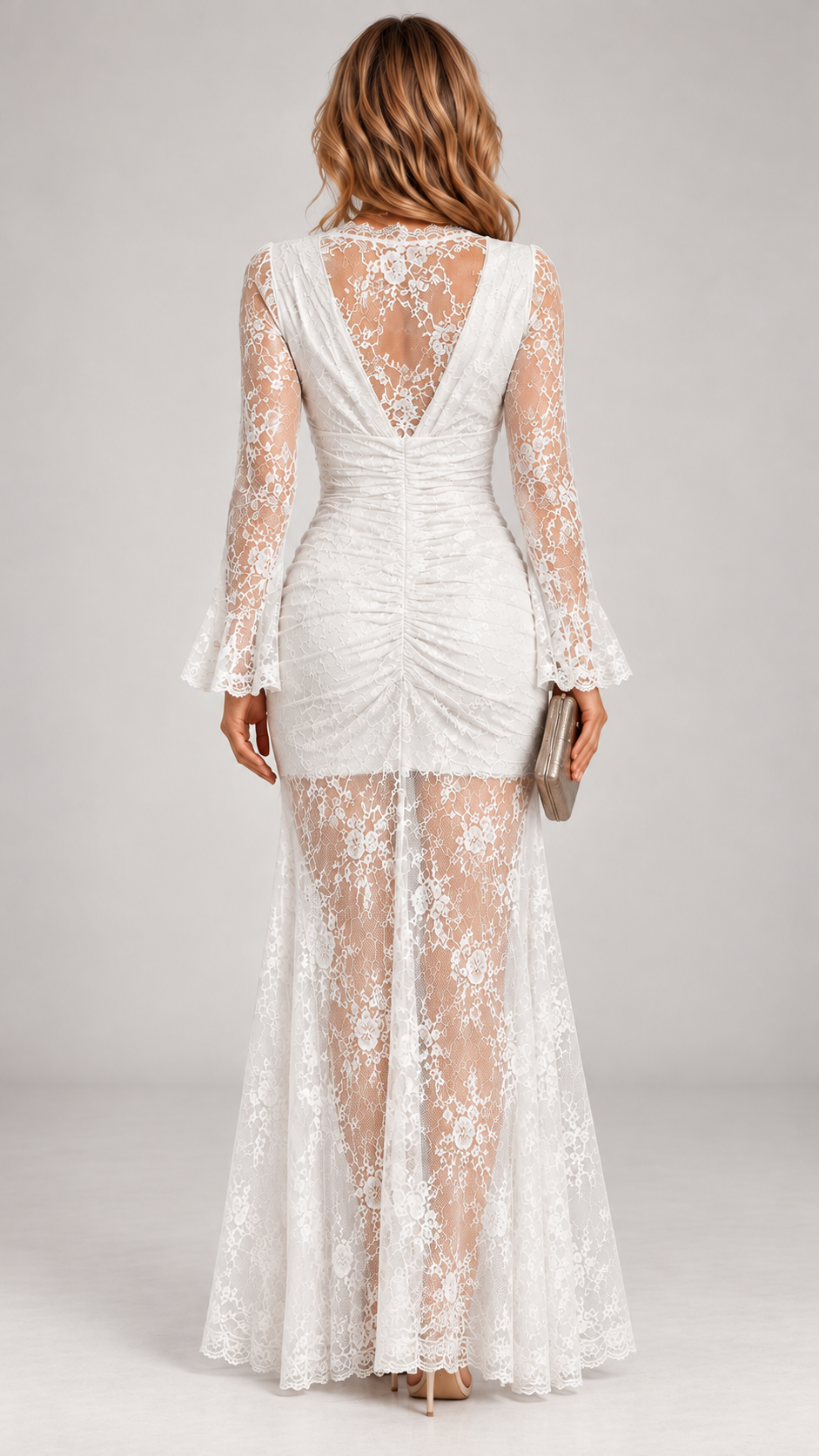 Bernessa | Ruched Lace Split Evening Dress