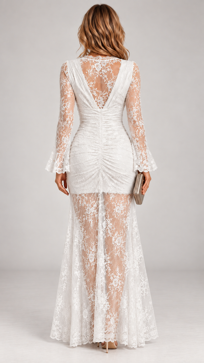 Bernessa | Ruched Lace Split Evening Dress