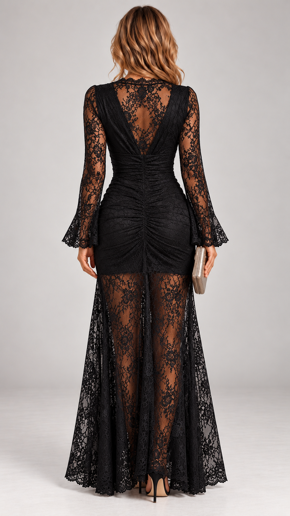 Bernessa | Ruched Lace Split Evening Dress