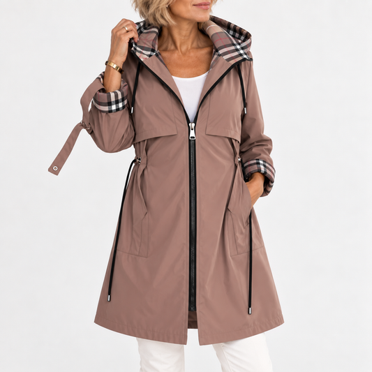 Nola | Plaid Trim Hooded Longline Jacket