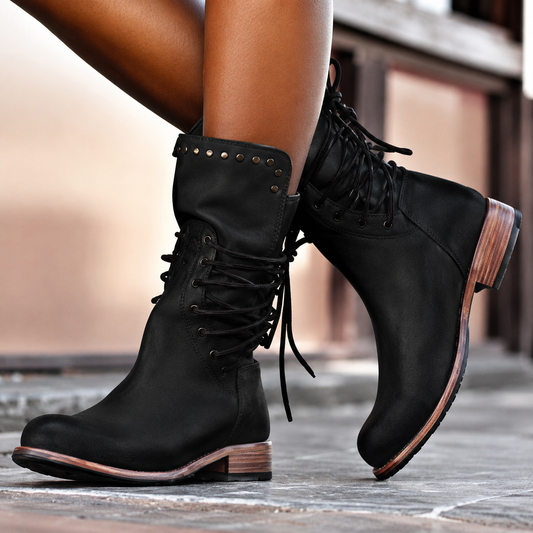 Avaline | Studded Lace Up Ankle Boots