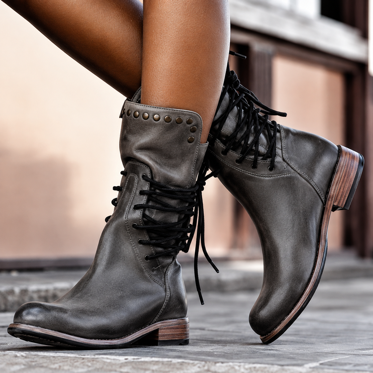 Avaline | Studded Lace Up Ankle Boots