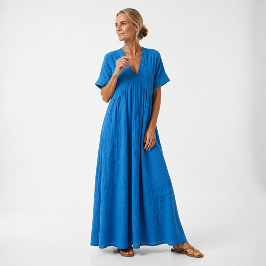 Elspira | Pleated V Neck Maxi Dress