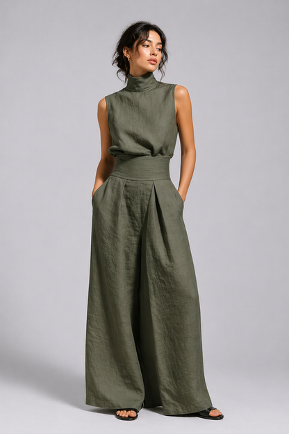 Marisol | Sleeveless High Neck Wide Leg Jumpsuit