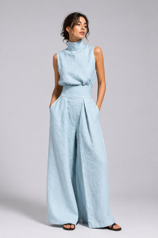 Marisol | Sleeveless High Neck Wide Leg Jumpsuit