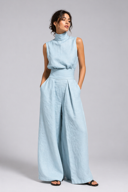 Marisol | Sleeveless High Neck Wide Leg Jumpsuit