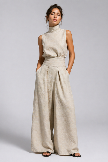 Marisol | Sleeveless High Neck Wide Leg Jumpsuit