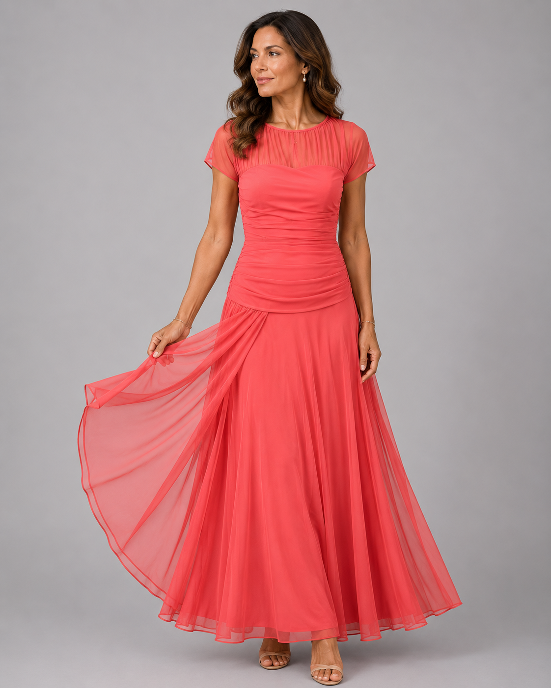 Liviana | Elegant Mesh Overlay Evening Dress