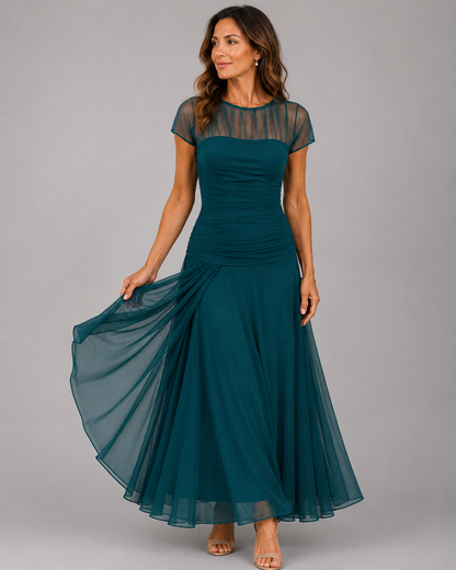 Liviana | Elegant Mesh Overlay Evening Dress